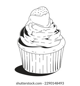 Pastel aislado de fondo blanco. Ilustración vectorial en blanco y negro.