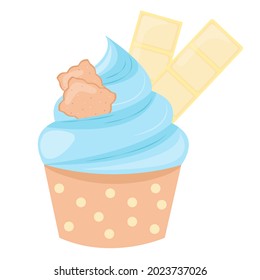 Cupcake isolated. Sweet dessert with cookies and white milk chocolate. Vector illustration.