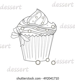 Cupcake isolated. Vector illustration in black and white style.