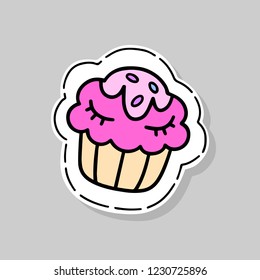 Cupcake isolated vector illustration. Design for embroidery, sticker or pin