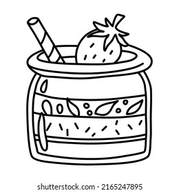 Cupcake in jar. Mason jar cupcake. Trifle dessert. Vector doodle drawing. 