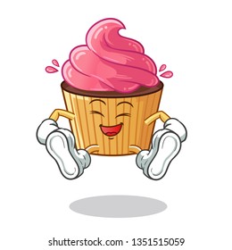 cupcake jumping mascot vector cartoon illustration