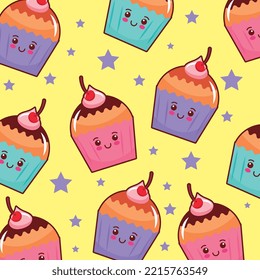 cupcake kawaii cartoon pattern backgroud . vector illustration