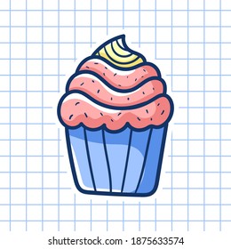 Cupcake kawaii. Chibi illustration. Vector flat illustration.