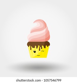 Cupcake. Kawaii. Icon. Vector. Flat.