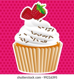 cupcake labels on dotted background, vector illustration