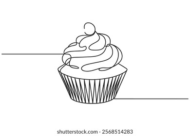 cupcake line art. continuous line dessert