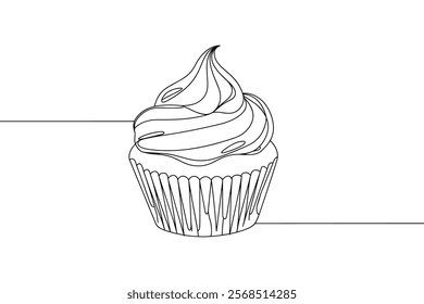 cupcake line art. continuous line dessert