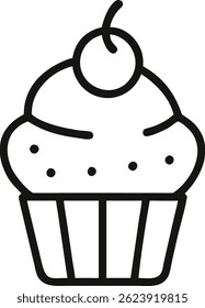 Cupcake line art icon, dessert with frosting top, sweet bakery treat symbol for menu