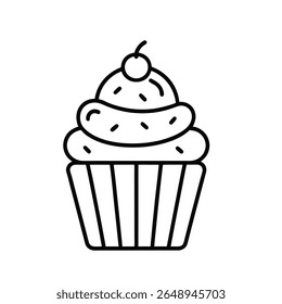 Um ícone de arte com linha de cupcake em um plano de fundo branco