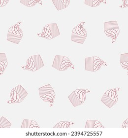 Cupcake line art seamless pattern. Suitable for backgrounds, wallpapers, fabrics, textiles, wrapping papers, printed materials, and many more.