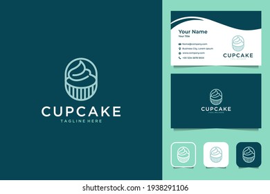 cupcake line art style logo design and business card