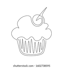 Cupcake line drawing vector. Hand drawn line icon. Isolated icon. Design linear artwork element. Flat design. one-line object.