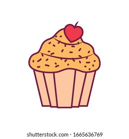 Cupcake line and fill style icon design, Muffin dessert sweet bakery sugar pastry and food theme Vector illustration