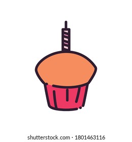 cupcake line and fill style icon design, Happy birthday card celebration decoration surprise party anniversay and invitation theme Vector illustration