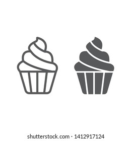 Cupcake line and glyph icon, sweet and food, muffin sign, vector graphics, a linear pattern on a white background, eps 10.