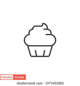Cupcake line icon. Simple outline style. Bakery, cake, dessert, muffin, kitchen, restaurant concept. Vector illustration isolated on white background. Editable stroke EPS 10