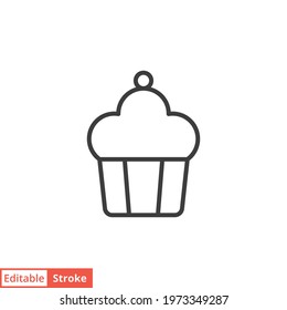 Cupcake line icon. Simple outline style. Bakery, cake, dessert, muffin, kitchen, restaurant concept. Vector illustration isolated on white background. Editable stroke EPS 10