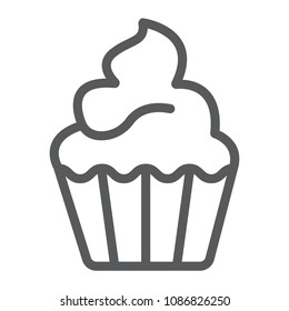 Cupcake line icon, sweet and tasty, dessert sign vector graphics, a linear pattern on a white background, eps 10.