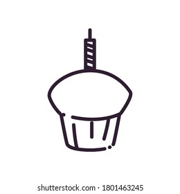 cupcake line style icon design, Happy birthday card celebration decoration surprise party anniversay and invitation theme Vector illustration