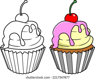 cupcake line vector illustration isolated on white background