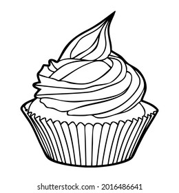 cupcake line vector illustration,isolated on white background,top view