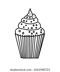 Cupcake Linear Doodle Symbol der Wüste. Hand gezeichnete Vektorgrafik einzeln auf weißem Hintergrund. 