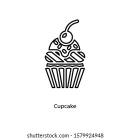 Cupcake linear icon vector on white background. Celebration illustration