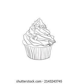 cupcake linear vector illustration. muffin outline. cake vector isolated on white background 