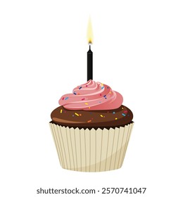 cupcake with a lit candle 