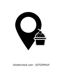 Cupcake Location.Black.Sweet.Cook.Party Holiday Event Celebration Food Drink in flat design .Vector