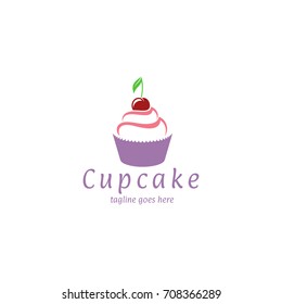 Cupcake. Logo. Abstract cupcake with cherry on white background. Sweet pastries. Vector illustration EPS10