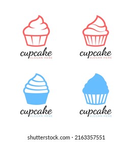 Cupcake logo collection. Sweet cake label with simple and line style. Bakery or pastry vector illustration