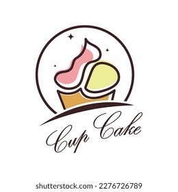 Modelo de ilustración vectorial de diseño de logotipo de torta de cupo. Icono de panadería de tortas de café.tienda de pasteles,tienda de pastelería ,vector