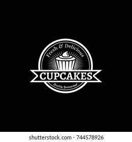 Cupcake logo fully vector. Vector label for cupcakes. White and black.