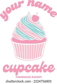 Cupcake-Logo-Illustration mit Kirschsüßrosa und Tosca