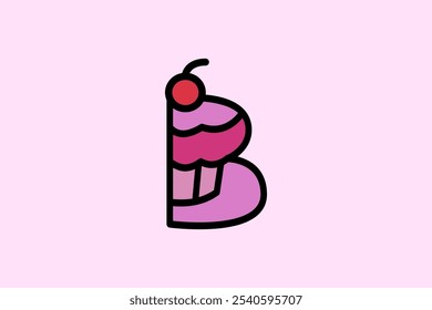 Cupcake logo in letter B. Cake and bakery shop logo. Home business bakery logo.