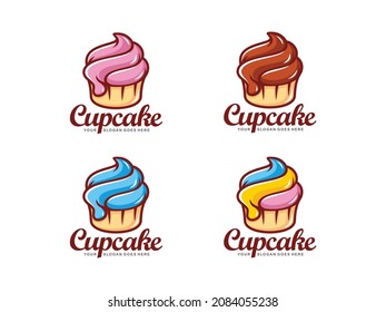 Cupcake logo set design vector illustration