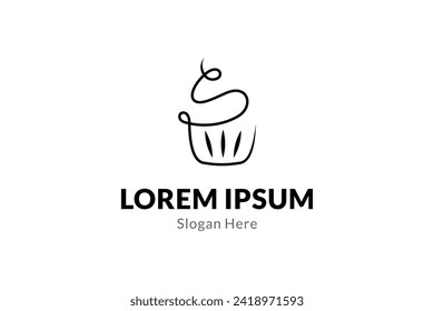 Cupcake logo with simple continuous line illustration vector design style