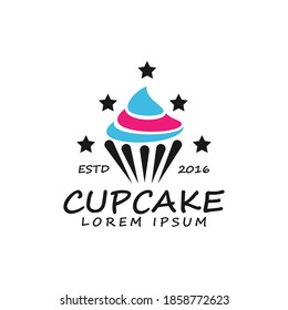 cupcake logo with star design simple sweet dessert vector template