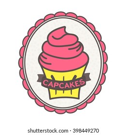 Cupcake logo. Vector vintage retro bakery logo badges and labels