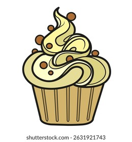 Cupcake with lots of whipped cream on a white background