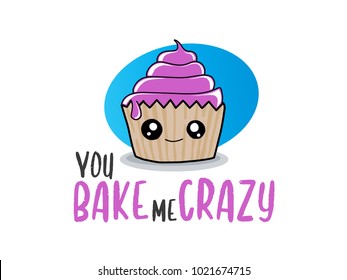 Cupcake in love illustration you bake me crazy quote for valentines day