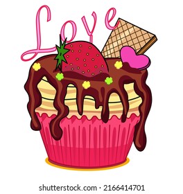 cupcake Love.Vector Hand-drawingi llustration ,waffles  and shokolate.