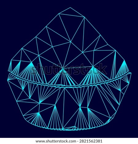 Cupcake low poly triangulation triangulated polygonal electric cyan blue vibrant aqua neon color outline contour line