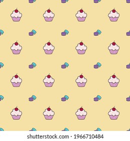 Cupcake and macrons seem less yellow background