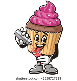 Cupcake making cocktail,  Cartoon Character Mascot Illustration Vector Clip-art Hand-drawn Logo Design