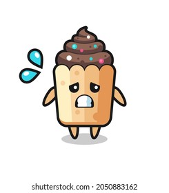 cupcake mascot character with afraid gesture , cute design