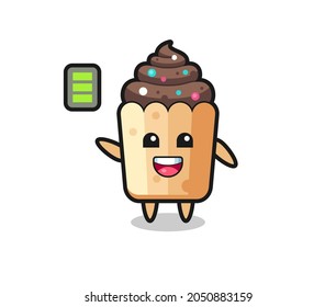 cupcake mascot character with energetic gesture , cute design