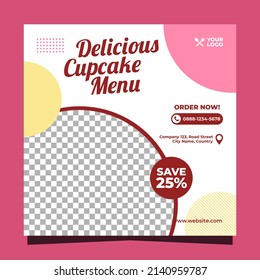 Cupcake menu banner square social media post template design